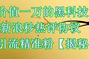 价值一万的黑科技，新浪秒热评协议 引流精准粉【揭秘】