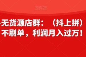 拼多多无货源店群：轻松月入过万，零推广零刷单！