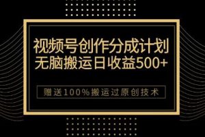 微信视频号分成计划：原创作品轻松收益500，，100%搬运过原创技巧，千万用户助力创作