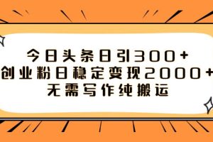 如何利用今日头条稳定变现2000，日引流创业粉300 无需写作纯搬运！