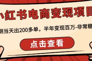 小红书电商变现项目（实测当天出200多单，半年变现百万-非常稳定）