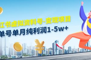 小红书虚拟资料号-变现项目（单号单月纯利润1-5w+实操玩法分享）