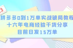 拼多多电商0到1万单实战破局，教程-16年经验老板干货分享，日发单15万，零基础轻松掌握
