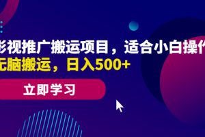 影视推广搬运项目，小白操作日入500+，无脑搬运赚钱！
